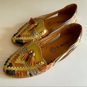 Metallic Huarache Flats with Tassles